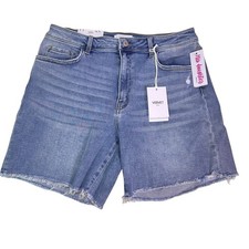 Vervet Blue Loretta High Rise Midi Shorts XL NWT Stretch Denim Raw Hem T6381