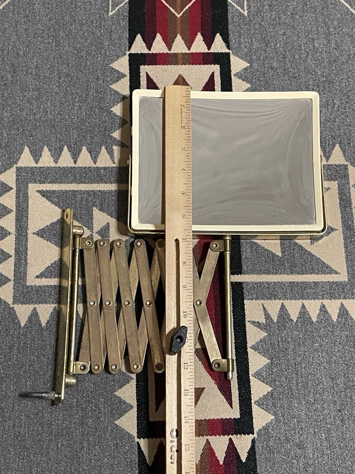 Vintage Brass Rectangle Pivoting Mirror Accordian Extendable Magnifying Wall 8” - Image 2 of 4