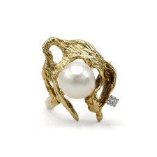 Ring mit Perle und Brillant Diamant 0,07 ct in 14 Kt 585 Gold 55