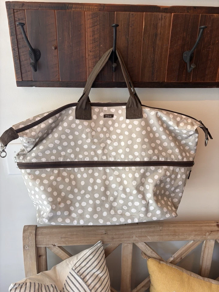EUC Thirty-One 31 Expand-A-Tote Polka Dot Taupe Bag - Image 2 of 4