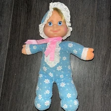Vintage 1970’s Mattel Baby Beans Doll Pull String Talk Blue Pink Outfit