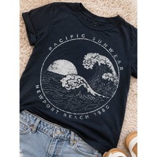 PacSun PS Beach 1980 Graphic Tee Black Wave S...