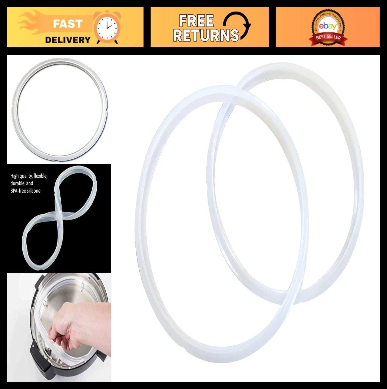 "2-Pack Silicone Gaskets for 8 Quart Electric Pressure Cooker - Multi-Cooker Acc