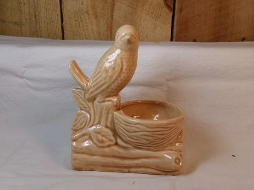 Vintage Shawnee Glazed Art Pottery Robin Bird on Nest Small Planter