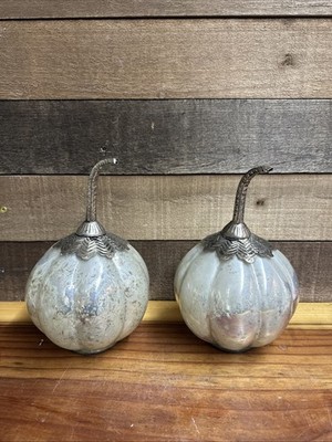Mercury Glass Pumpkins Metal Stems Set Of 2