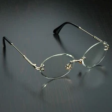Round Cut Rimless Gold Frame Luxury Hip Hop Fashion Mens Clear Lens Glasses 