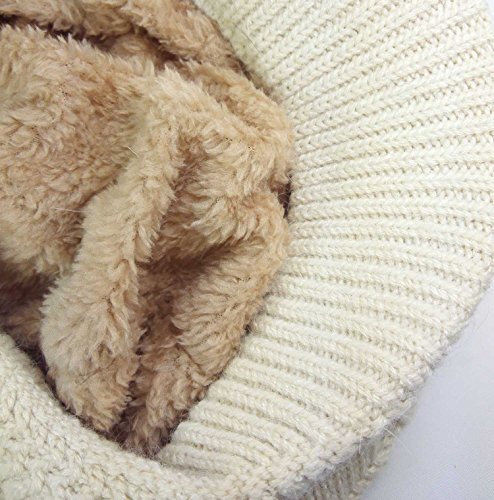 Women Winter Warm Knit Hat Wool Snow Caps with Visor, Beige 