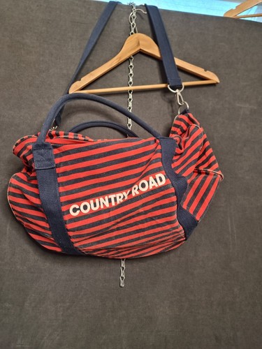 country road Gym Bag striped Sports Duffel Logo Shoulder large canvas cotton - Picture 5 of 10