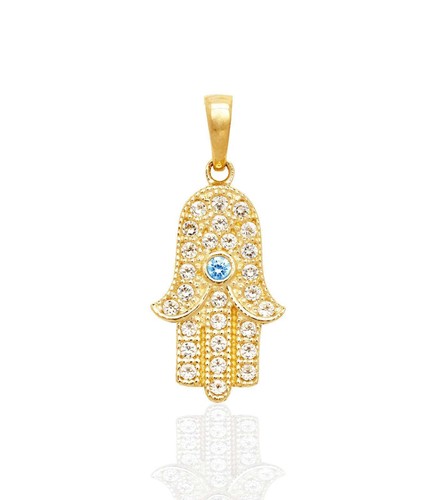 14k Yellow or White Gold Cz Hamsa Pendant - Picture 2 of 5