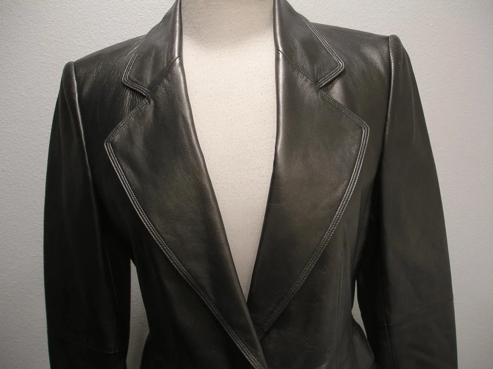 Mujer 8 Ellen Tracy Metálico Gris Peltre Cuero Traje Chaqueta Blazer Abrigo Deportivo Foto 2 de 4