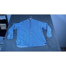Chaps Blue Yellow Striped Button Down Shirt Long Sleeve Classic Fit Casual XXL