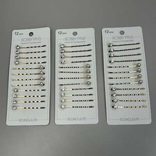 SCUNCI 3-PACK Pearl/Crystal Bobby Pin Slides Elite Collection Gold 12-Piece New