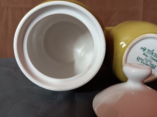 Vintage Mikasa Cera-stone Creamer And Sugar Set With Lid Green And White - Picture 5 of 6