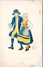 Traditional Smaland Folk Attire - Sweden - 1930s Postcard - Aina Stenberg-Masoll