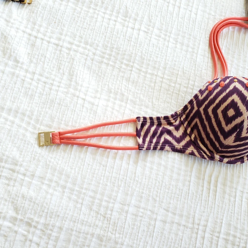 Victoria's Secret Natación BOMBSHELL Add-2-Cups BIKINI 32B S Púrpura Cuentas Conjunto 6WY Foto 4 de 4