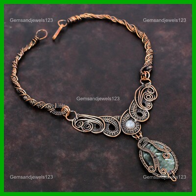 Easter Sale Seraphinite Gemstone Rainbow Moonstone Copper Chain Necklace Jewelry
