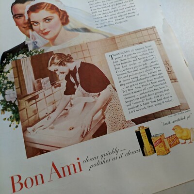 Vintage BON AMI BATH & KITCHEN CLEANER 1938 Magazine Ad
