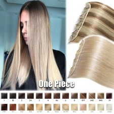 Clip In 100% Human Real Remy Hair Extensions One Piece 3/4Full Head Highlight UK