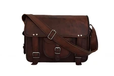 17 In Dark Leather Messenger Bag Men Office Laptop Satchel Shoulder Bags