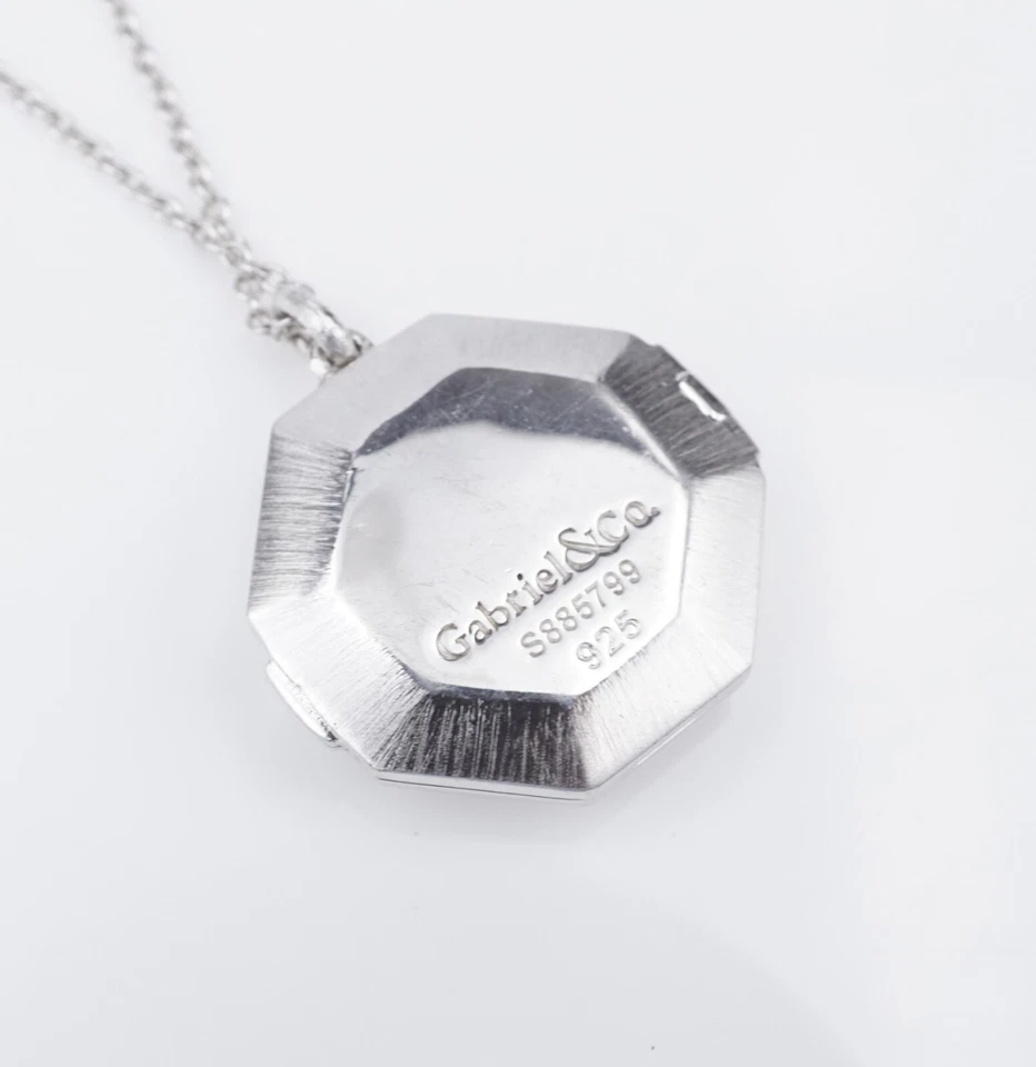 Gabriel & Co. 蓝宝石八角形吊坠项链带白色蓝宝石 25 英寸 NS2255 — 第 2/4 张图片