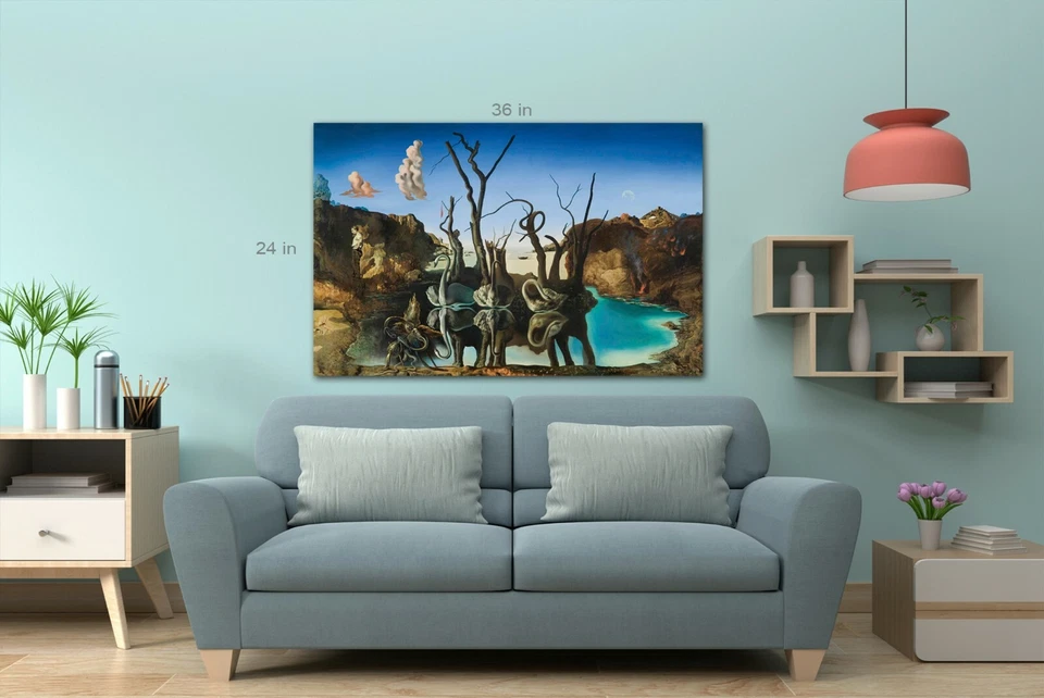 Impresión de cuadro de arte en lienzo de elefantes reflectantes de cisnes de Salvador Dalí Foto 4 de 4