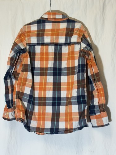 Genuine Kids Oshkosh Boys Size 6 Orange Blue Plaid Button Down Long Sleeve B17 - Picture 3 of 3