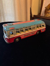 Vintage 1950's Yonezawa Avenue Bus Tin Litho Friction Toy 9" Made In Japan