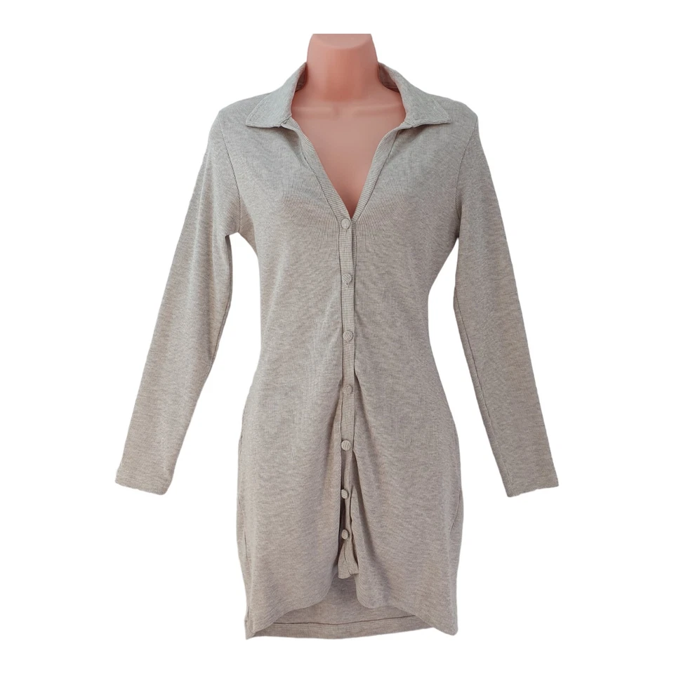 Boohoo Womens beige sweater dress long sleeve collared button down knit Size 12 - Image 2 of 4