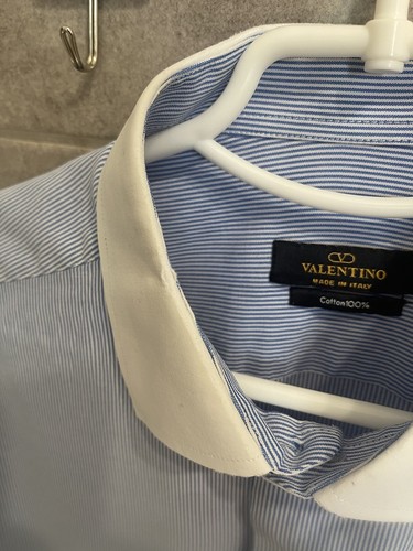 VALENTINO VINTAGE ITALY LUXURY STRIPED SHIRT WHITE COLLAR SIZE L - Picture 12 of 15