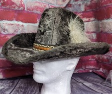 RARE VINTAGE LONG HAIR BEAVER FUR FELT Cowboy Hat Country Musician Small 6.5 3/4
