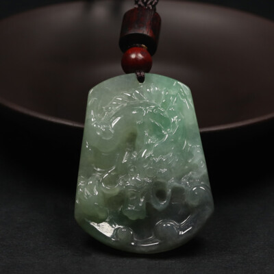 Certified Grade A 100% Natural Black Green Jadeite Jade Pendant Dragon 龙 40740