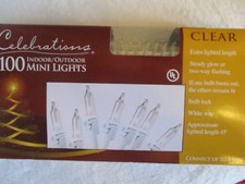 Celebrations Mini Clear String Lights 100 Clear Bulbs White Wire NEW