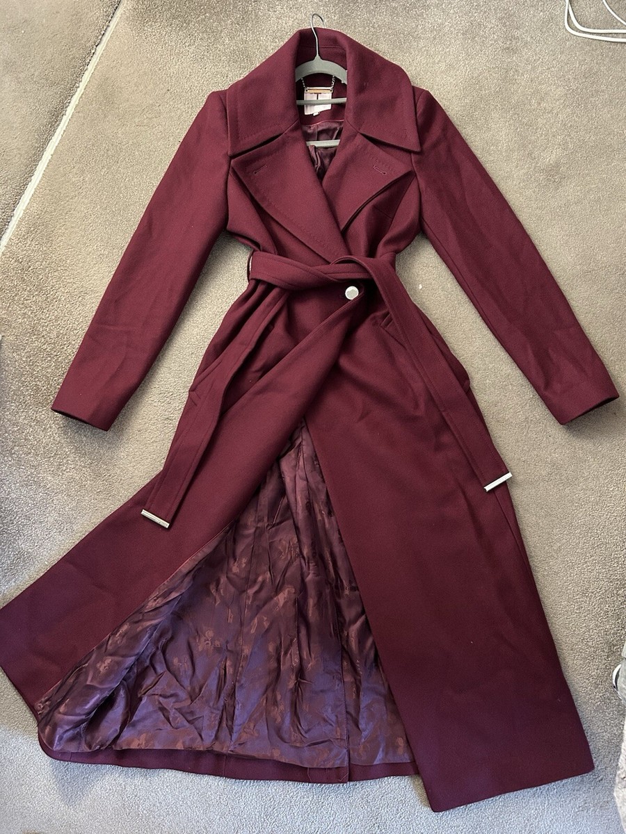 Ted baker Coat Burgundy Red wool blend long coat size Trench Coat Wrap  Coat