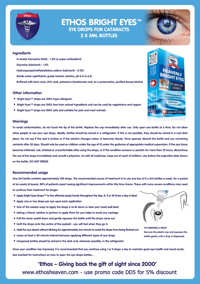 Gotas para ojos Cataract Ethos Heavenly Bright Eyes NAC 1 caja 2 x 5 ml ENVÍO GRATUITO Foto 4 de 4