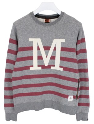 Nike Sweatshirt Mens M Pullover Striped Crew Neck Elbow Patch