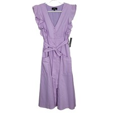 Lulu's Sz Large Sophie Lavender Button Up Midi Dress Ruffle Trim Sleeve NWT