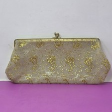 Vintage Gold Beaded Evening Clutch With Paisley Embroidery Metal Frame