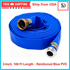 2" ID 100 ft Pool Backwash Hose, Heavy Duty Reinforced Blue PVC Lay Flat Water