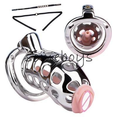  Aluminum Alloy Chastity Restraint Device With Skin-Tone Silicone Clitoral Ring