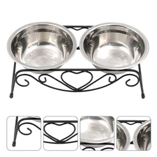 1 Set Elevated Dog Feeder Bowls Stainless Steel Feeder with Stand Pet Supplies