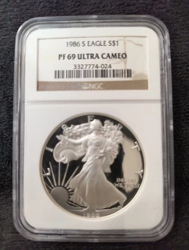 🦅PROOF 1986-S Silver American Eagle 1 troy oz .999 Fine NGC PF69 UC First Year