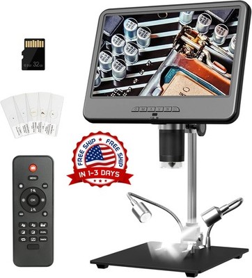 Microscopio digital LCD IPS de 10,1'' 1080P, con 8 LED y 2 luces de relleno