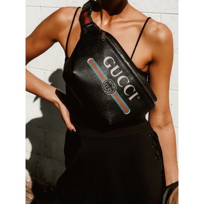 Gucci Black Leather Crossbody Belt Bag with Teal and Red Web Detail