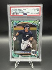 Kevin McGonigle 2025 Bowman Draft Chrome Aqua Reptilian /125 Tigers - PSA 8