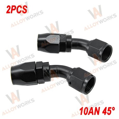 2x 10AN Hose End Fitting 45 Degree Swivel for CPE Braided Hose Black US..
