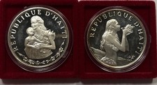 Set of 2 Coins Haiti 50 Gourdes, 1973 The Mermaid + Mother & Child