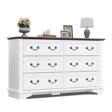 51.97'' Gavetero De Madera Blanca Con 6 Cajones Moderna Comoda Para Guardar Ropa