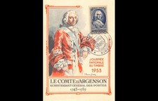 Carte maximum v9 - n° 940 - Journée du timbre 1953 - Le Comte d'Argenson - Nîmes