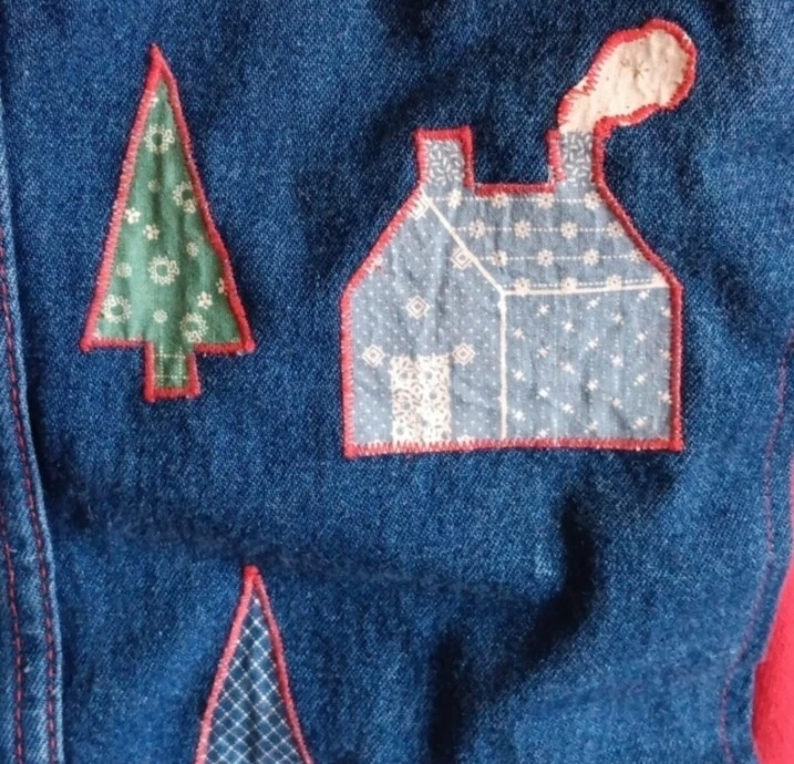Vintage Reworked Denim Sweatshirt Jacket, Embroidered Unique Red & Blue Medium  - Image 4 of 4