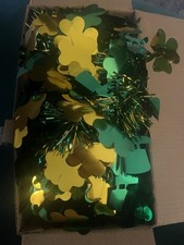 50FT St Patricks Day Garland Decor Green Gold Shamrock Hat Tinsel Garland, Shiny